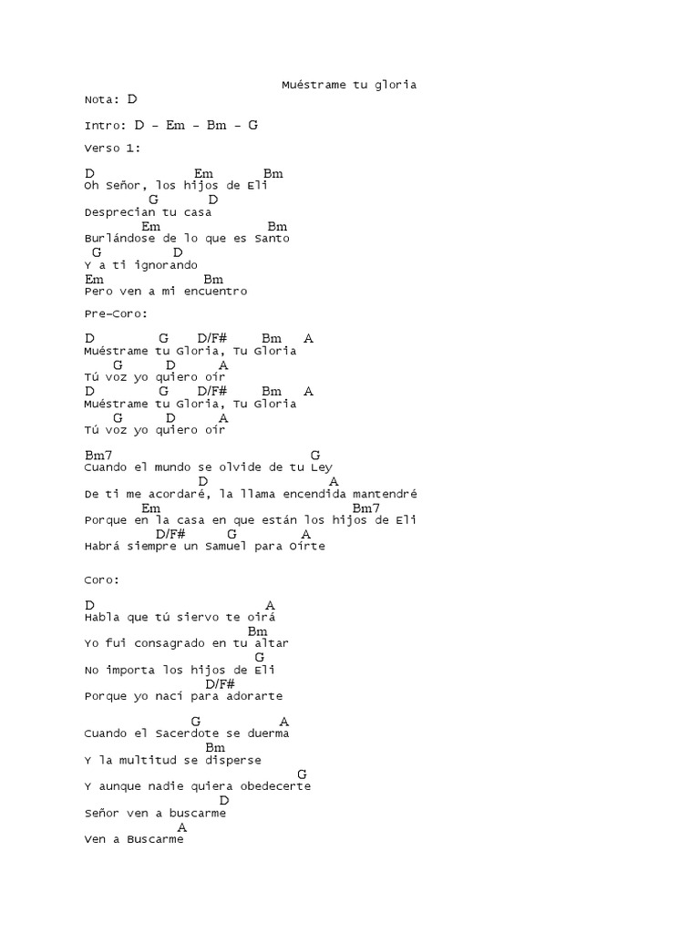 Muéstrame tu gloria: letra y acordes | PDF
