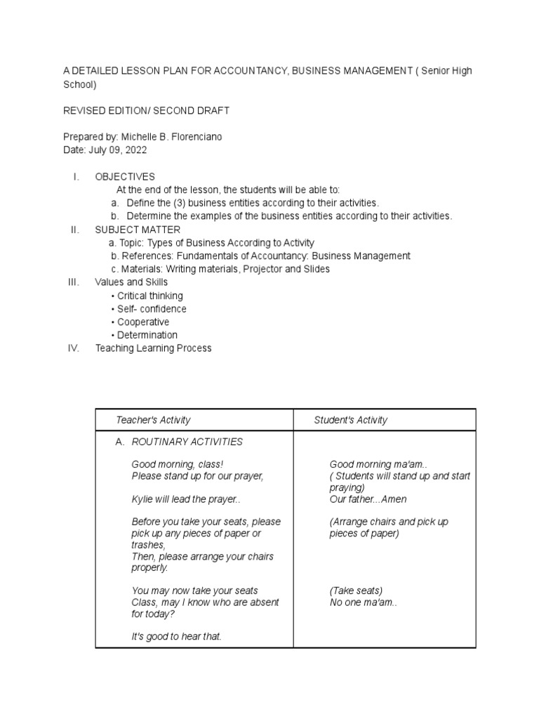 Accountancy Lesson Plan: Business Types | PDF | Lesson Plan | Merchandising