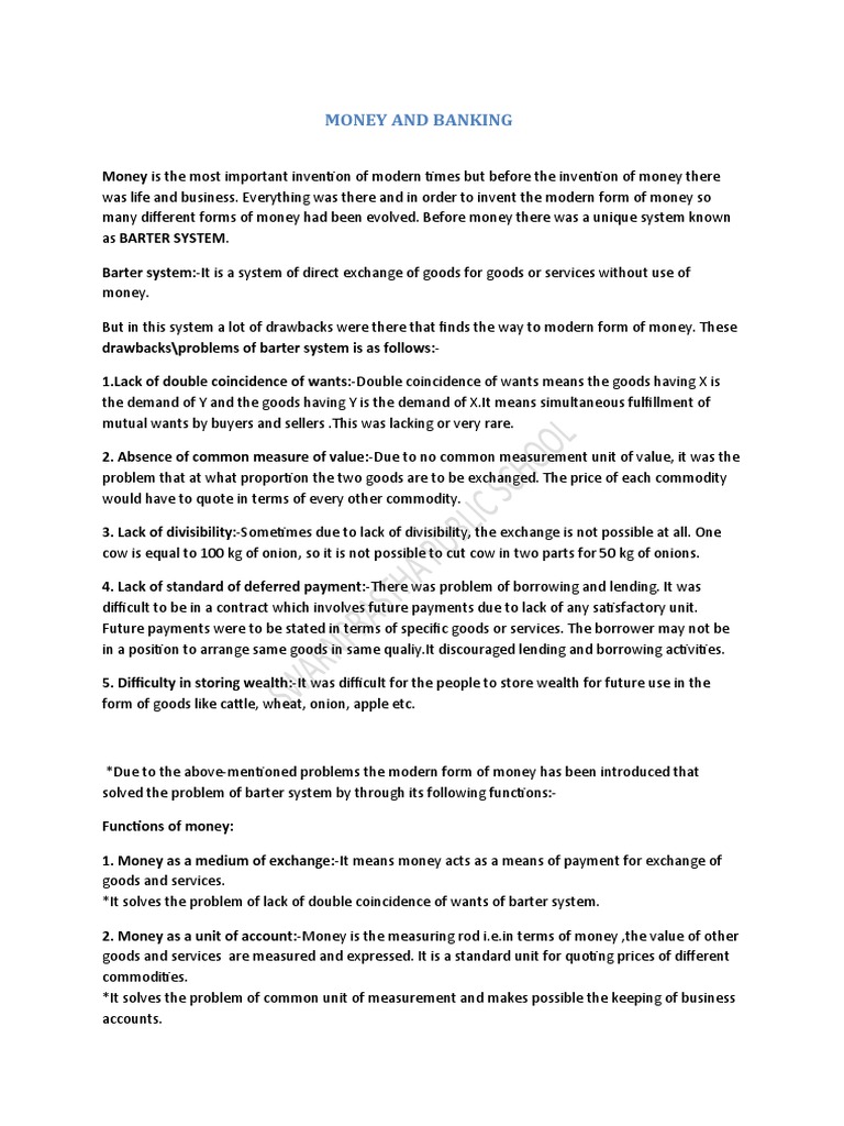 MONEY AND BANKING, Notes 12 PDF Money Banks