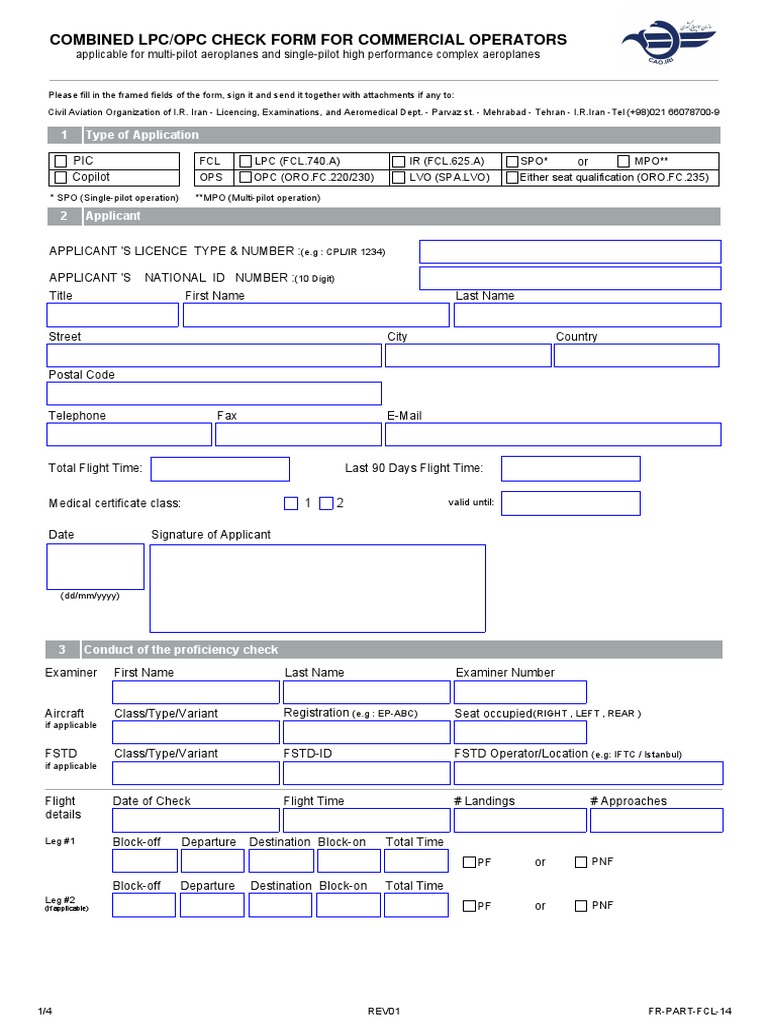 Combined Lpc/Opc Check Form For Commercial Operators: 1 Type of ...