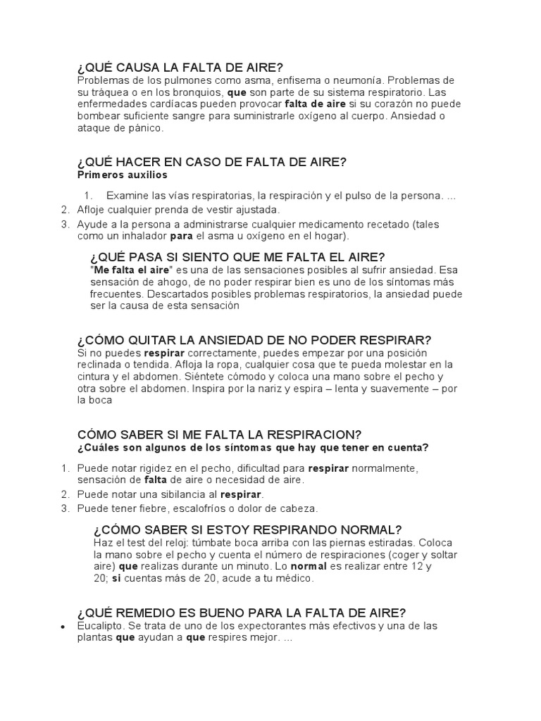 Qué Causa La Falta de Aire PDF Respiración Ansiedad
