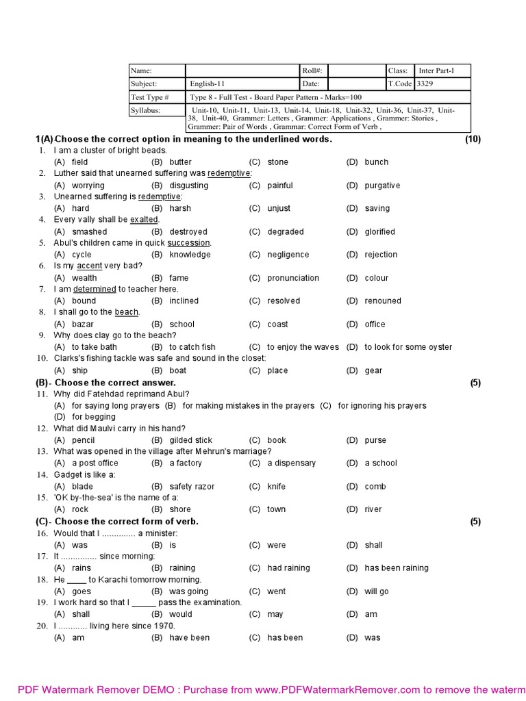 1st Year 1sthalf Book Test | PDF