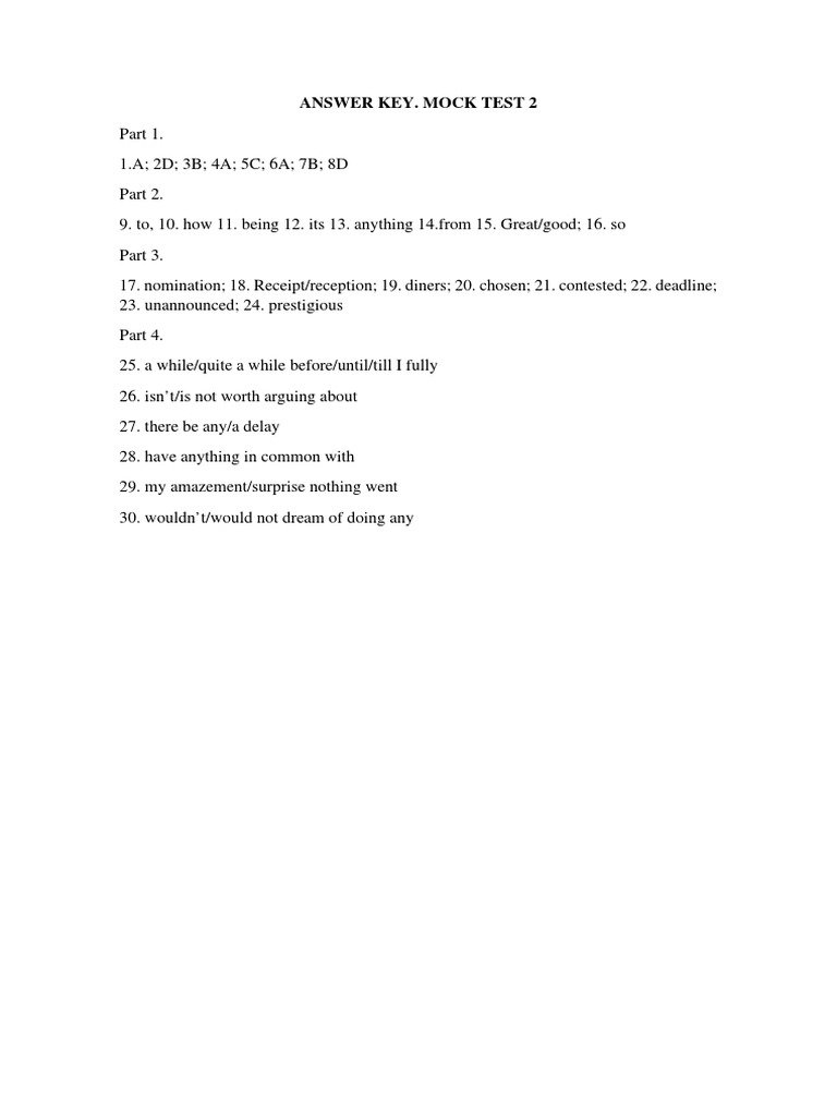 Answer Key Mock Test 2 Uoe PDF