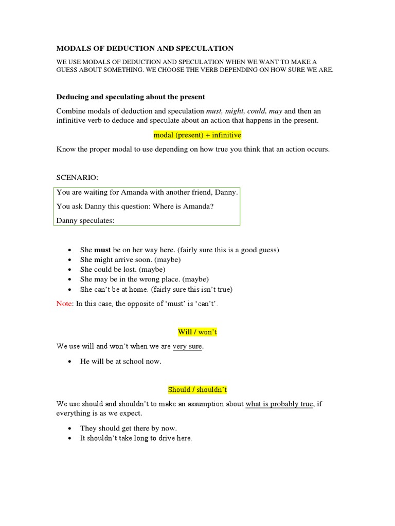Analyzing Modals of Deduction and Speculation Understanding How to Express Certainty and