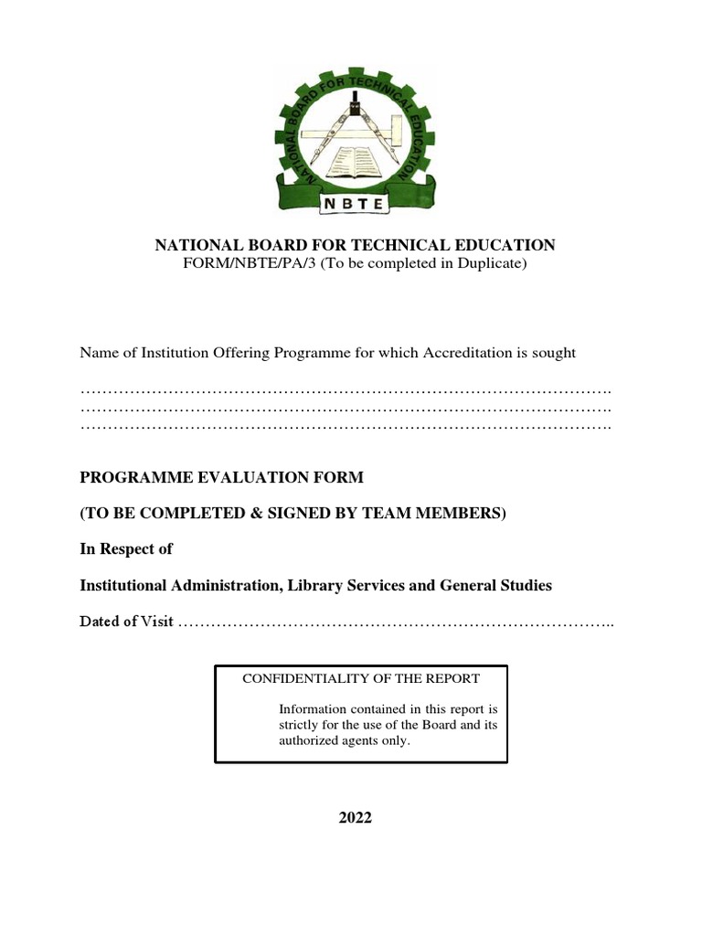 Programmes Evaluation Form in Respect of Institutional Administration ...