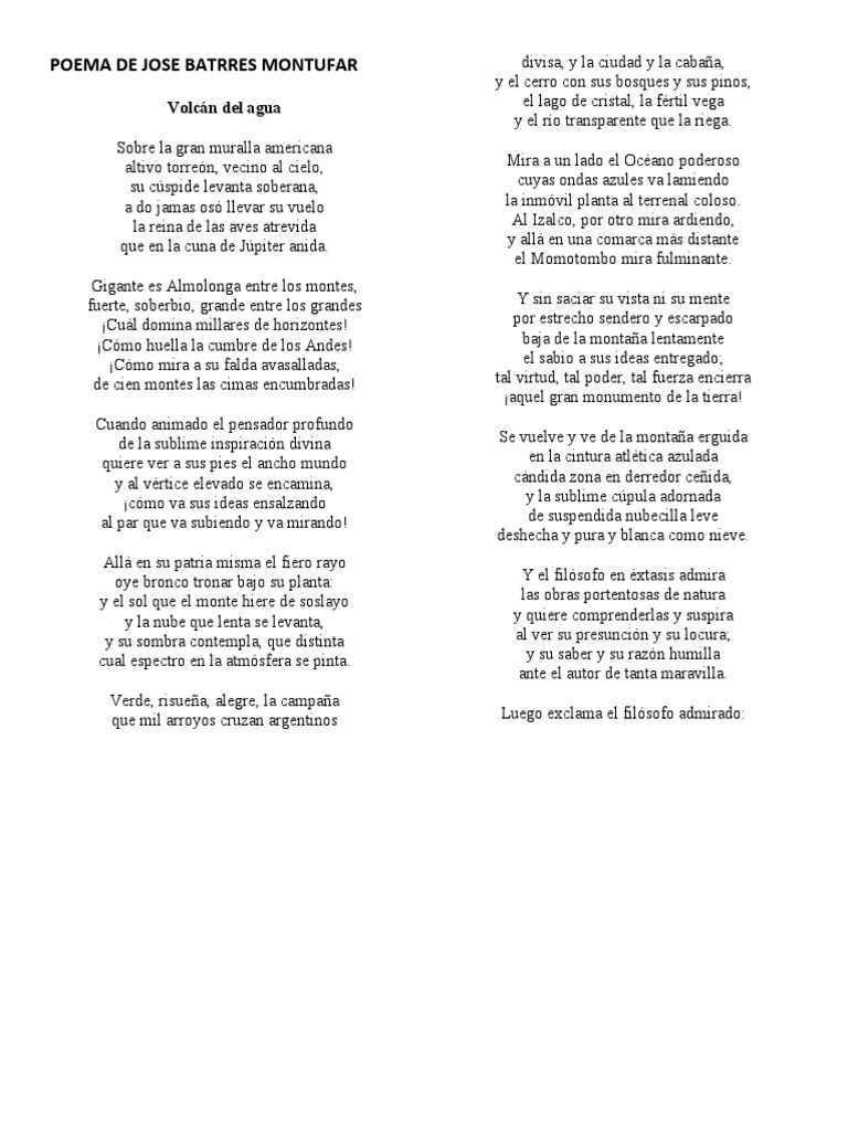 Poema "Momotombo" de José Batres Montúfar | PDF | Ciencias sociales ...