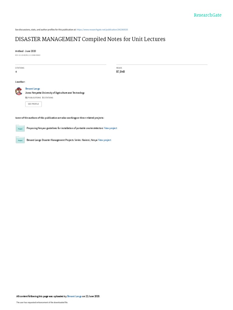 Disaster Management Compiled Notes For Unit Lectures June 2020 Pdf