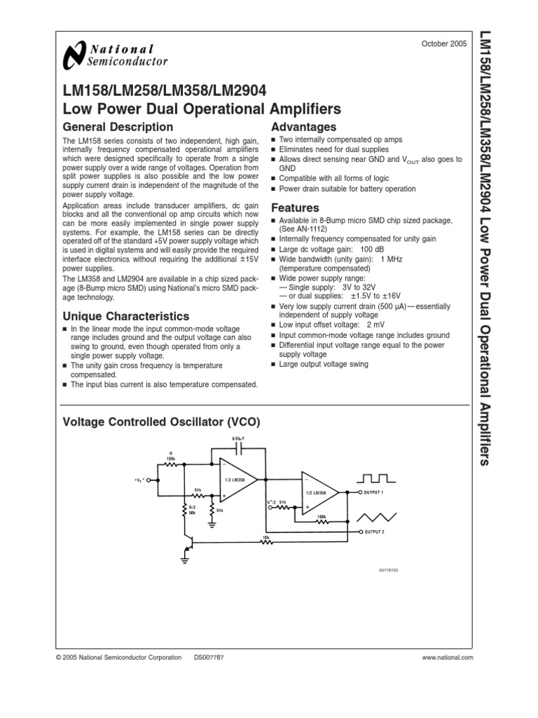 Datasheet LM358 Amplifier Operational Amplifier