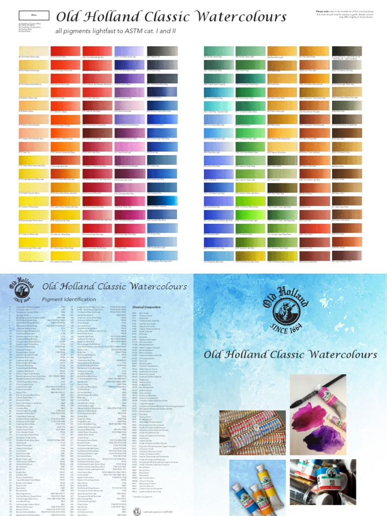 Old Holland Watercolour Pigment Chart | PDF | Blue | Brown