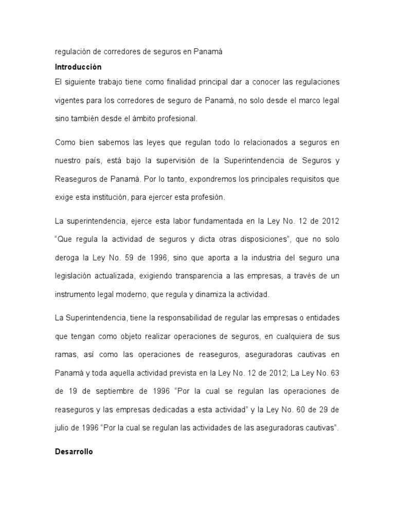 Regulación de Corredores de Seguros en Panamá | PDF | Seguro | Reaseguro