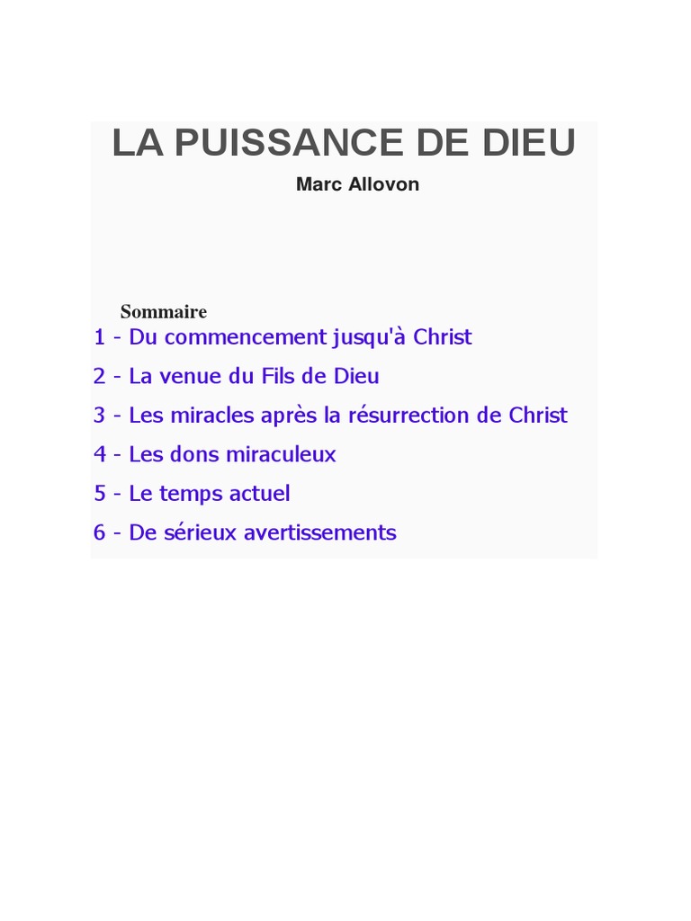 La Puissance de Dieu et Ses Miracles | PDF | Doctrines et croyances ...