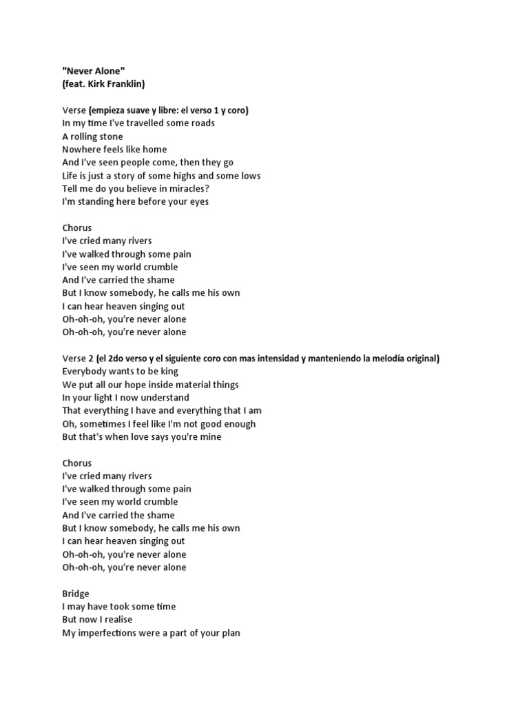 Never Alone Lyrics | PDF