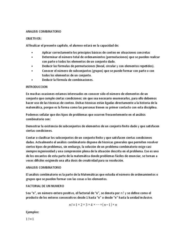 Analisis Combinatorio | PDF | Combinatoria | Conceptos matemáticos
