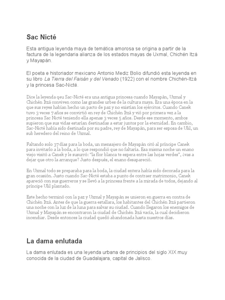 Leyenda de Sac Nicté y Canek | PDF | Historia | Clásicos