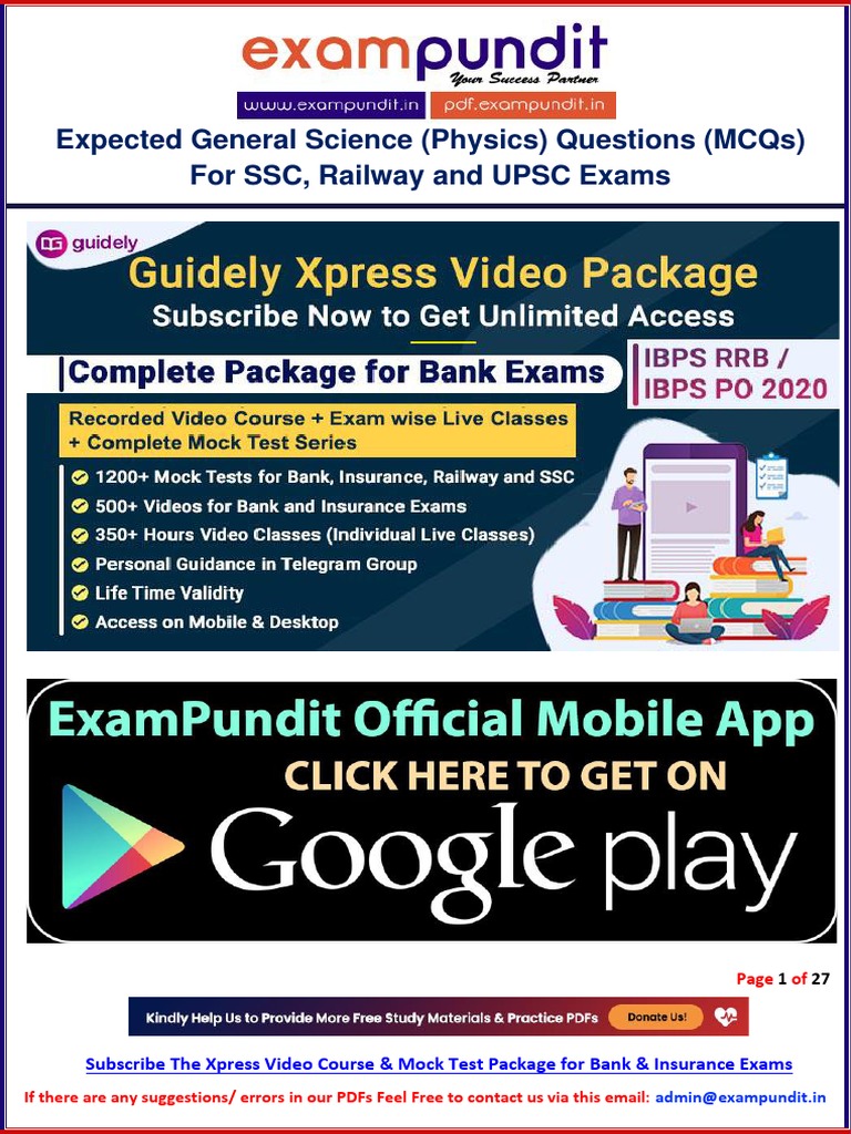 Expected General Science Physics Questions For SSC Railway and Upsc ...