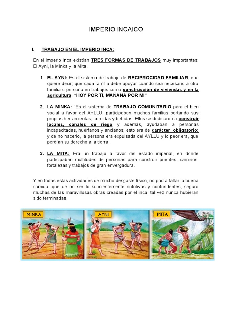 Hoja De Trabajo De Los Incas Ficha Sistema De Trabajo Inca | PDF
