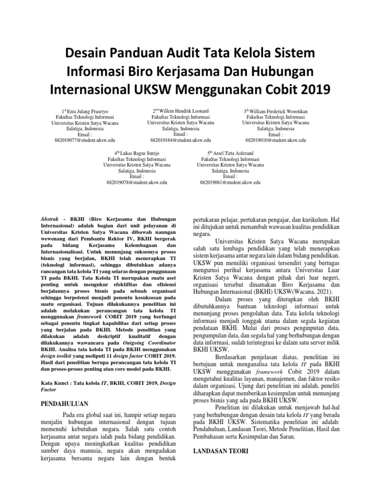 Audit Tata Kelola TI BKHI UKSW COBIT 2019 | PDF