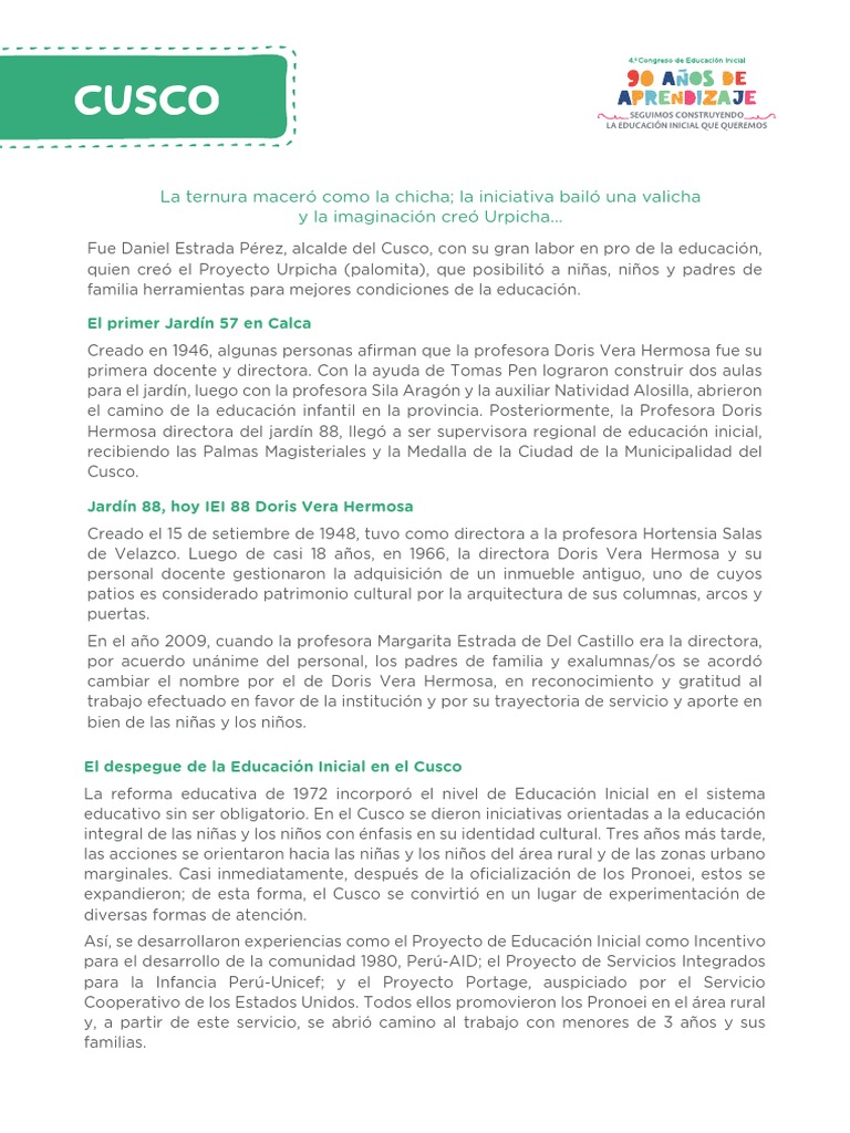 Historia del Jardín 88 en Cusco | PDF | Educación de la primera infancia
