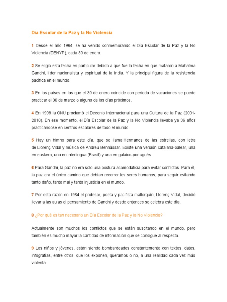 Día Escolar de la Paz y No Violencia | PDF | Mahatma Gandhi | Paz