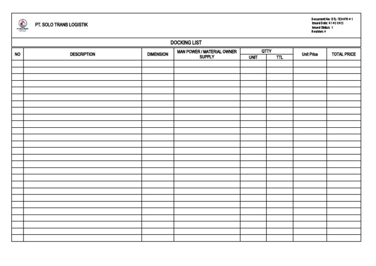 Docking List for PT. Solo Trans Logistik | PDF