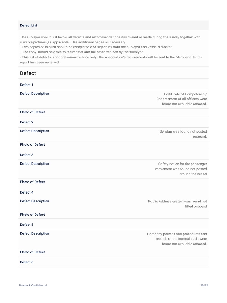 Vessel Defect List and Recommendations | PDF | Ships | Water Transport