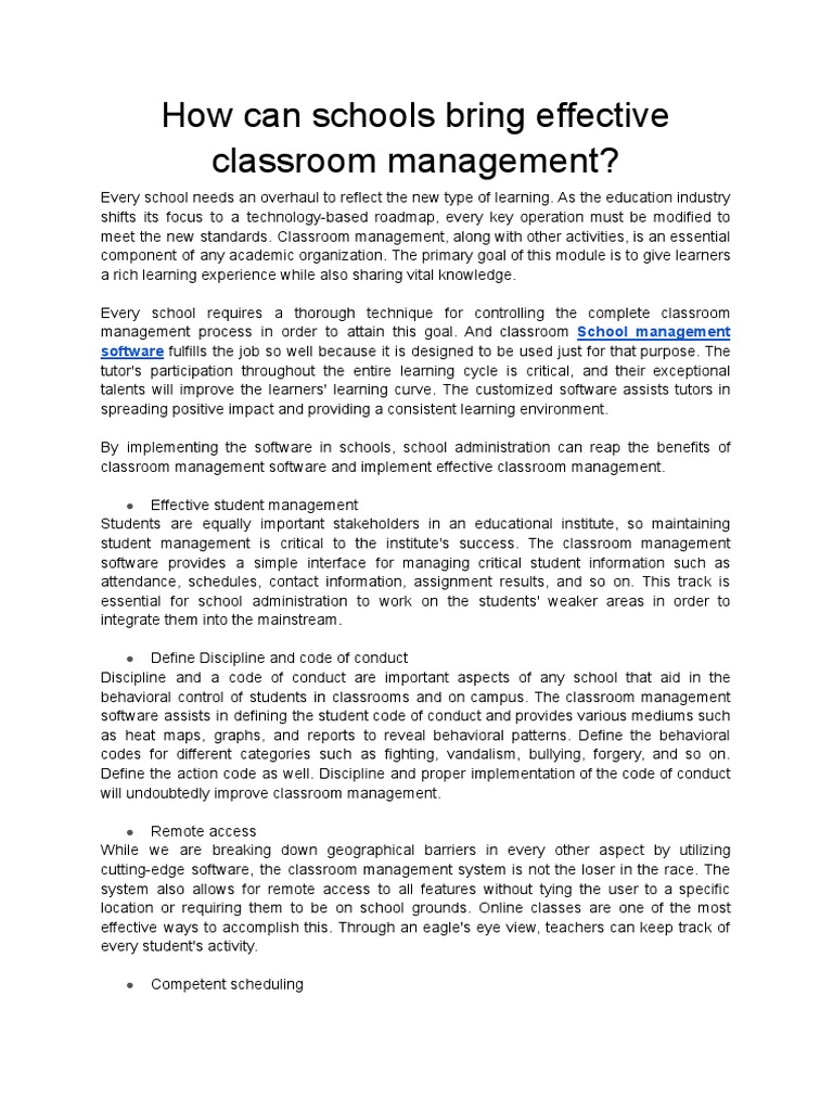How Can Schools Bring Effective Classroom Management? PDF Classroom