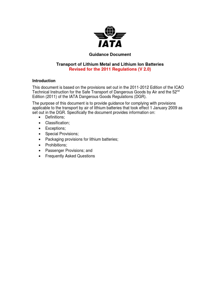 IATA Lithium Battery Transport Guidelines | PDF | Lithium Ion Battery ...