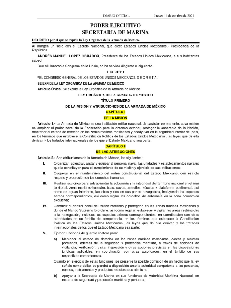 Ley Organica de La Armada de Mexico 2021 PDF Oficial general Capitán (Fuerzas Armadas)