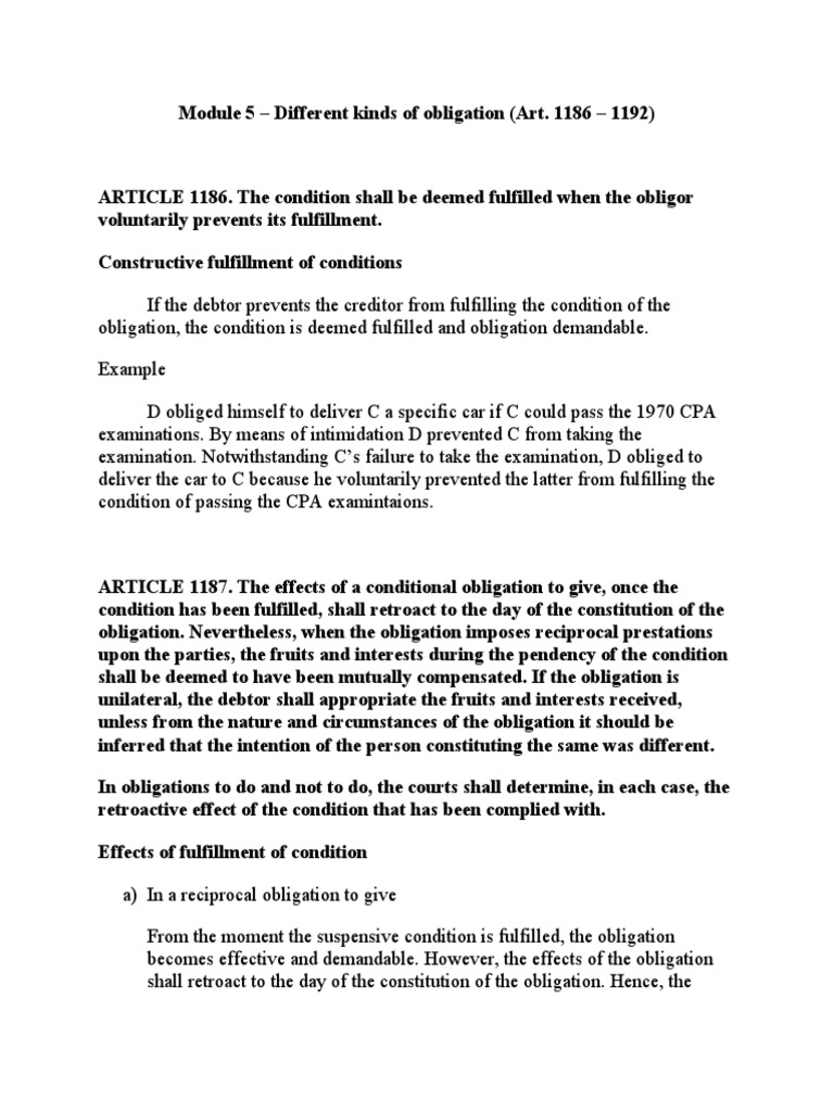 MODULE 5 Different Kinds of Obligation (Art. 1186 1192) Download