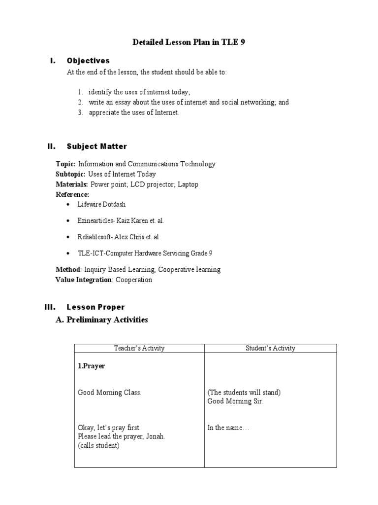 Detailed Lesson Plan in TLE 9 Final - January 17 | PDF | Internet ...