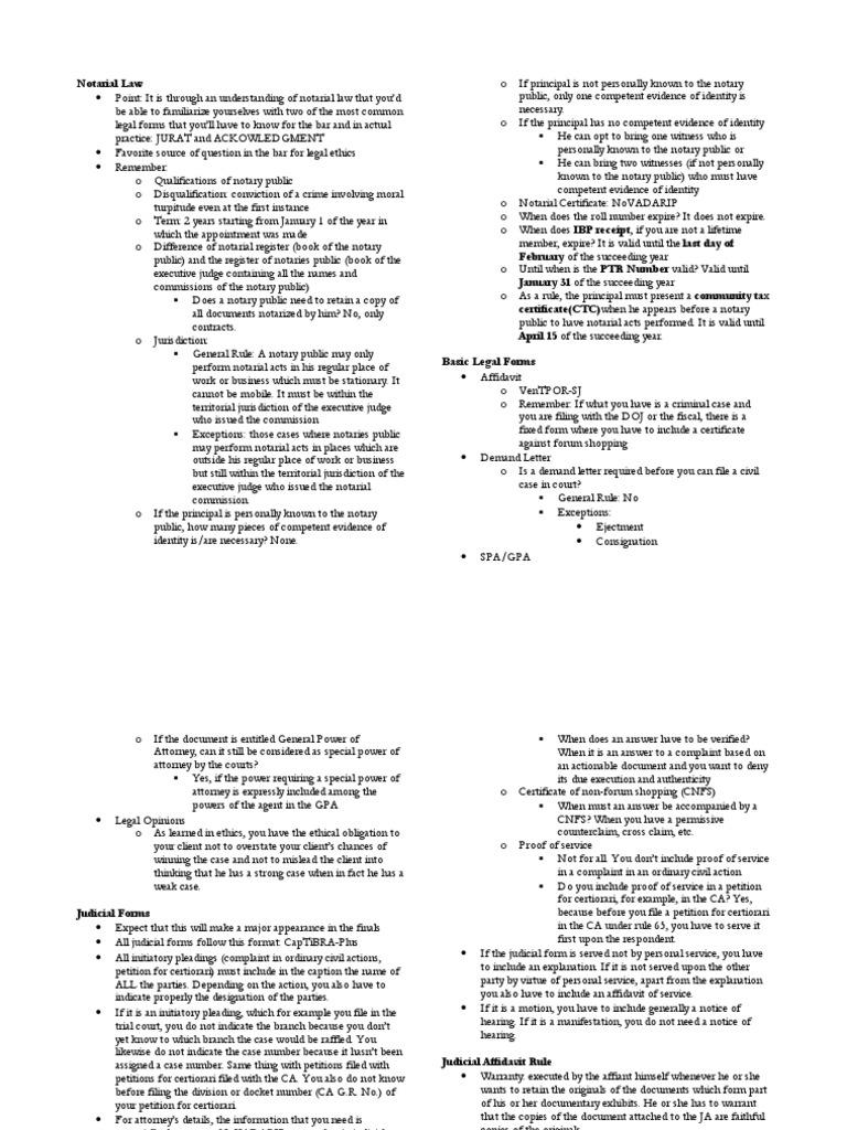 Legal Forms Review From Last Lecture PDF Notary Public Lawsuit