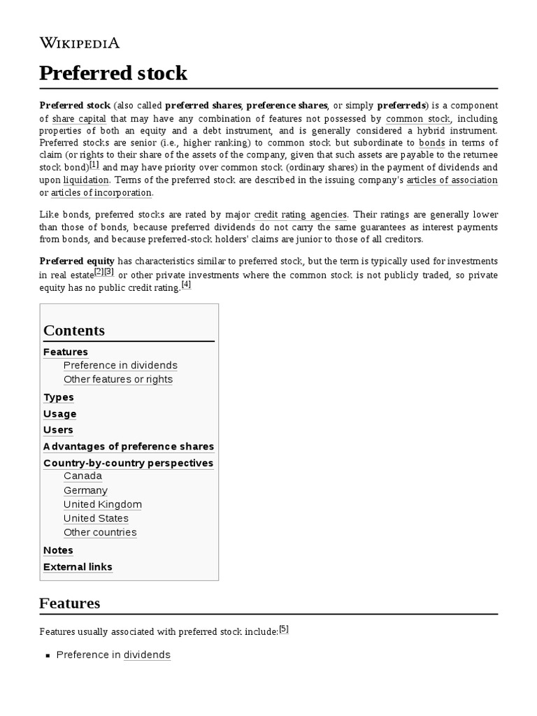 Preferred Stock | PDF | Preferred Stock | Stocks
