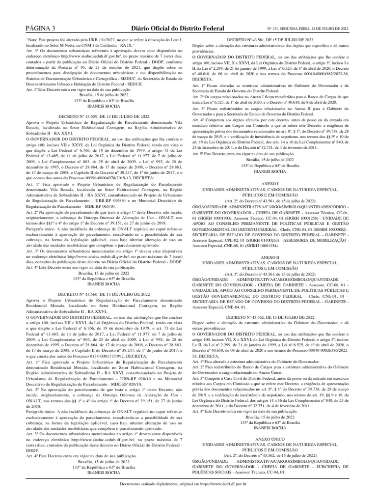 Dodf 133 18-07-2022 Integra-3 | PDF | Decreto