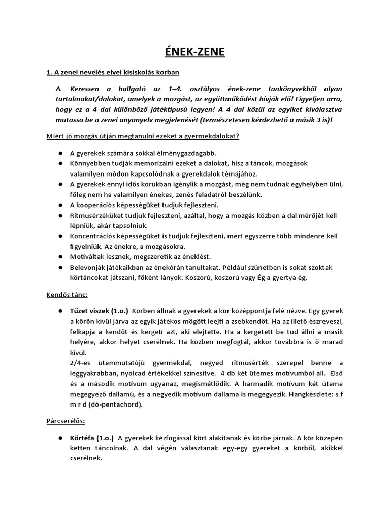 Ének Zene Záróvizsga Tételek Kidolgozva | PDF