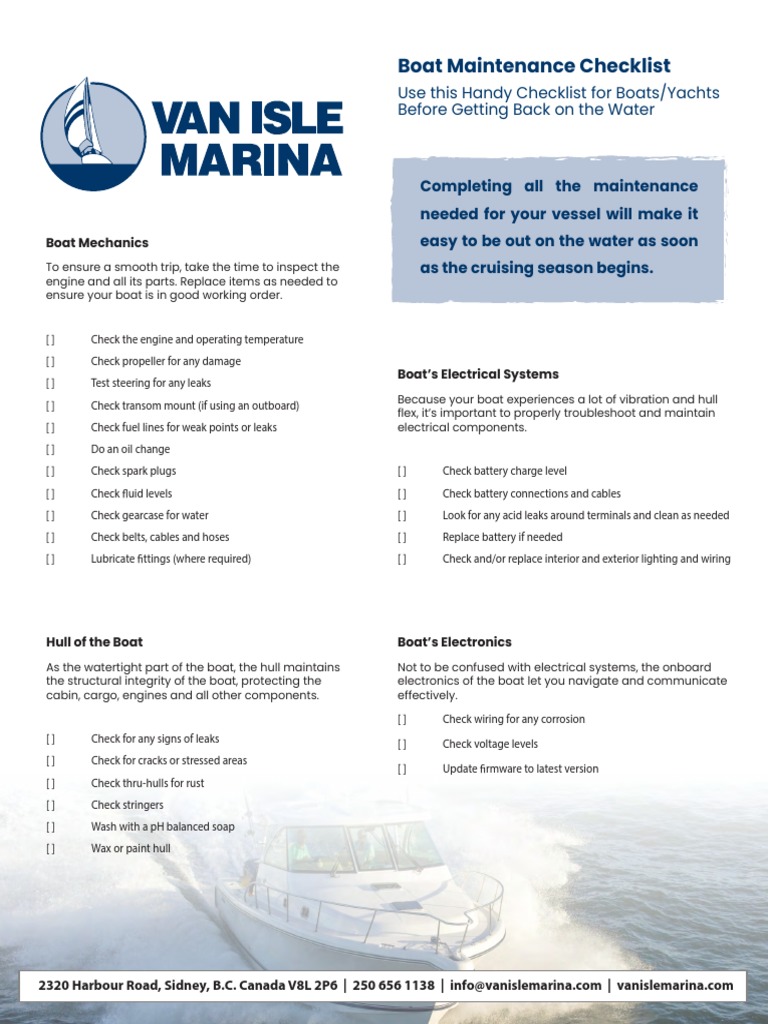 Boat Maintenance Checklist  PDF Boats Electrical Wiring