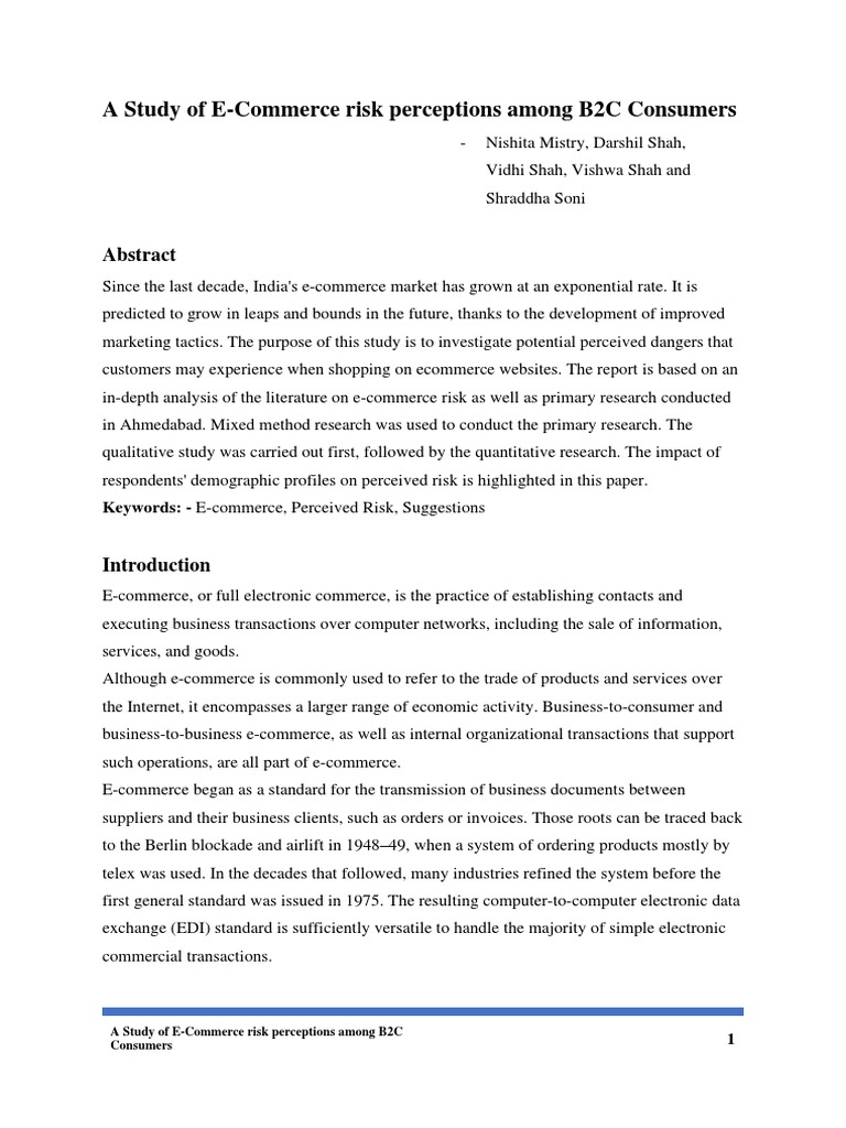 A Study of E-Commerce Risk Perception Among B2C Consumers | PDF | E ...