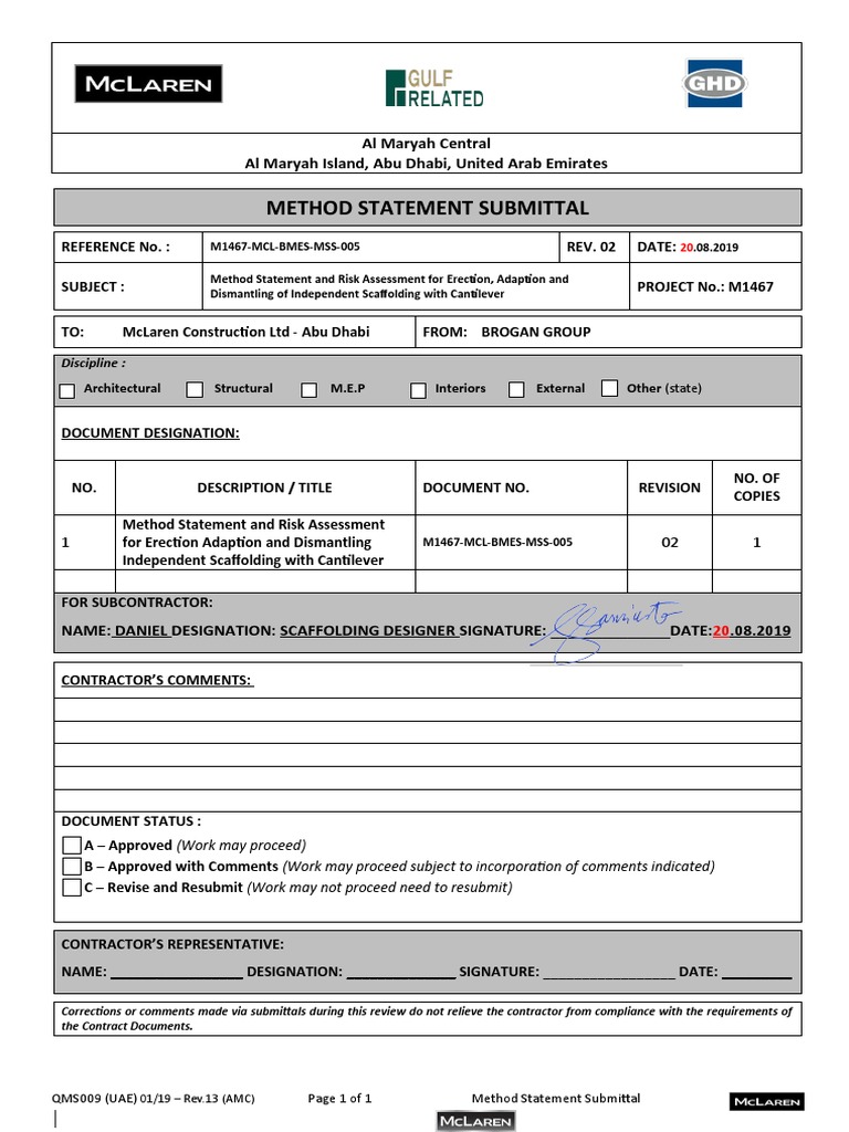 1 Method Statement Submittal - Cover - BROGAN r2 | PDF