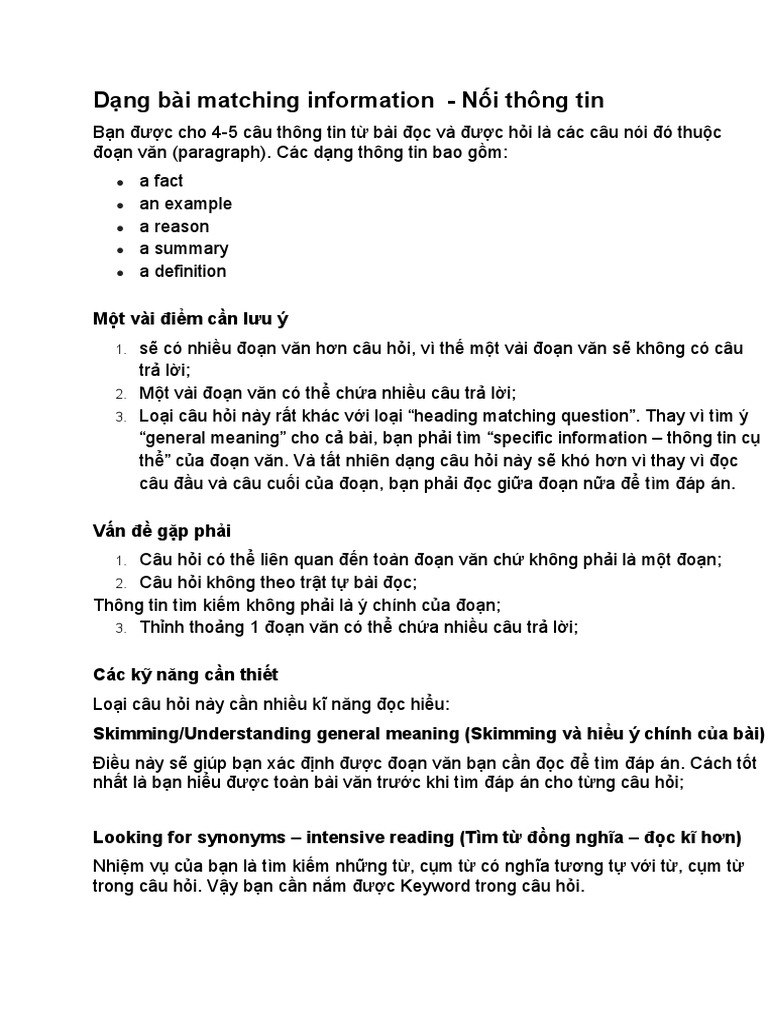 Matching Information | PDF