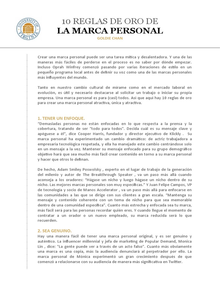 10 Reglas de Oro Del Personal Branding | PDF | Marca | Comunicación