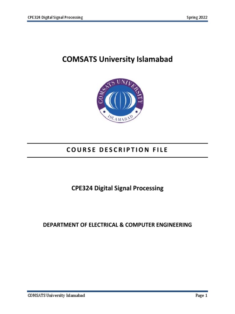 CPE324 Digital Signal Processing Course Description File An Overview