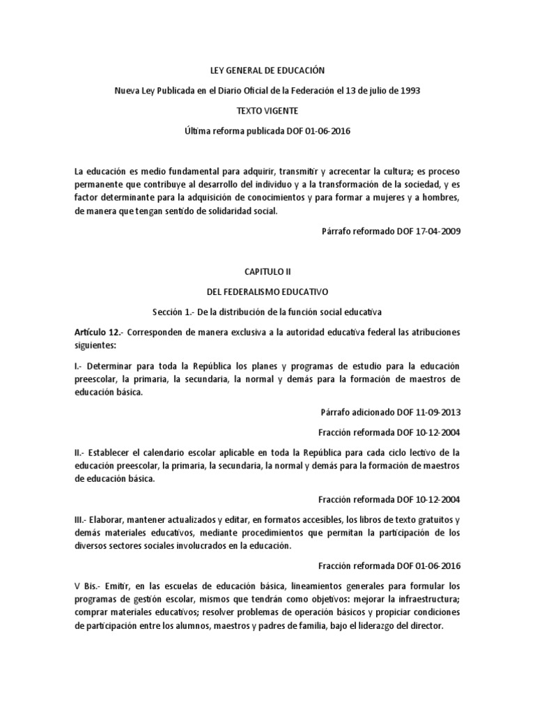 Ley General de Educación 2013: Resumen | PDF | Educación primaria ...