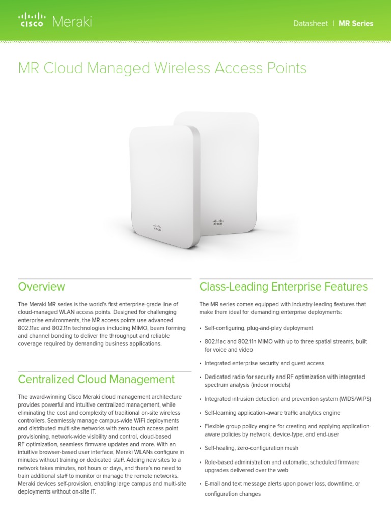 Meraki MR Series Access Points Overview | PDF | Virtual Private Network ...