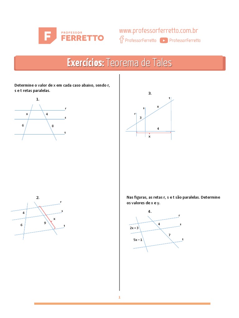 Exercícios do Teorema de Tales | PDF | Matemática