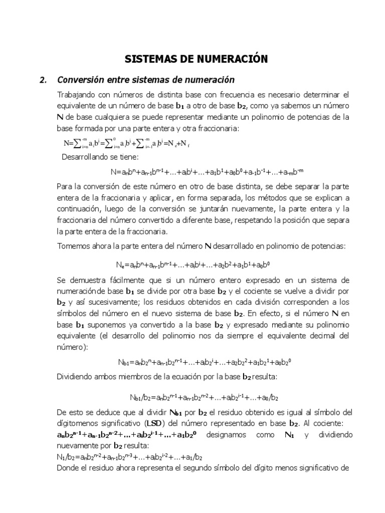 Conversión entre sistemas numéricos | PDF | Decimal | Poco