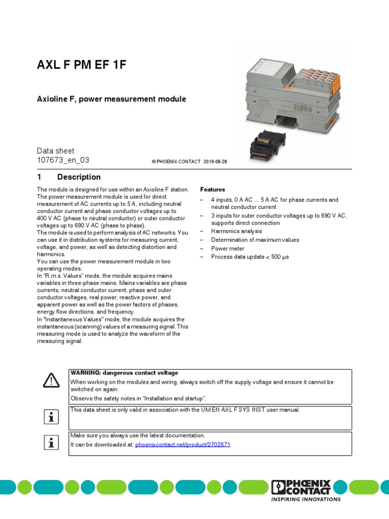 Axlfpmef1F Axioline F, Power Measurement Module PDF Alternating