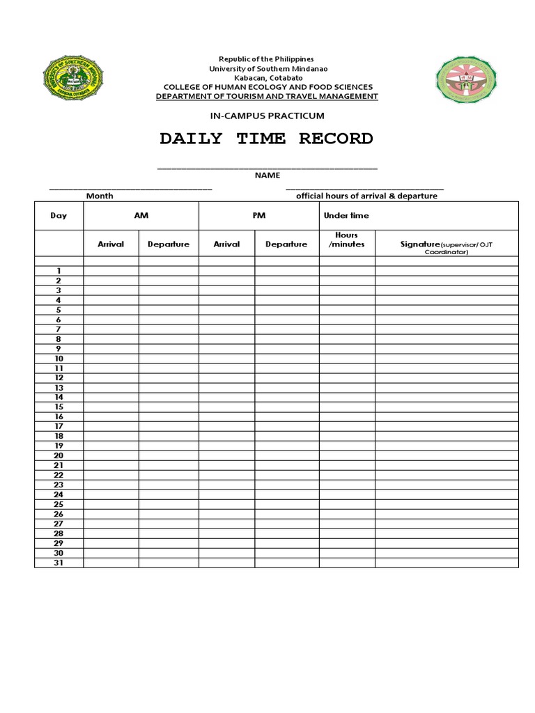 Daily Time Record: In-Campus Practicum | PDF