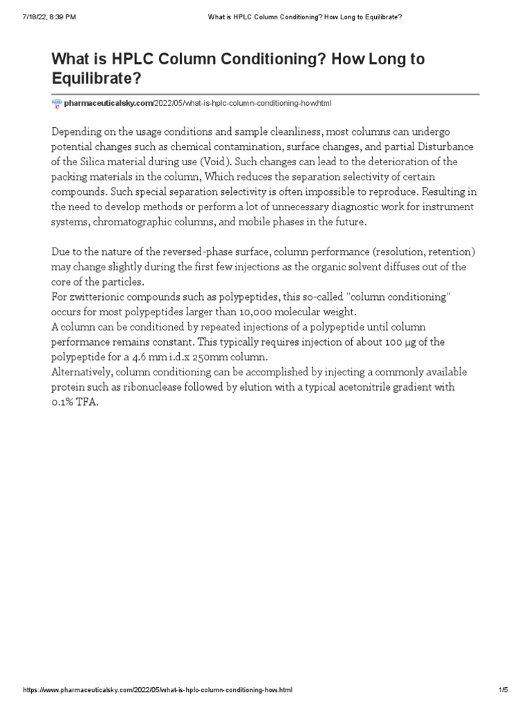 What Is HPLC Column Conditioning How Long To Equilibrate PDF High