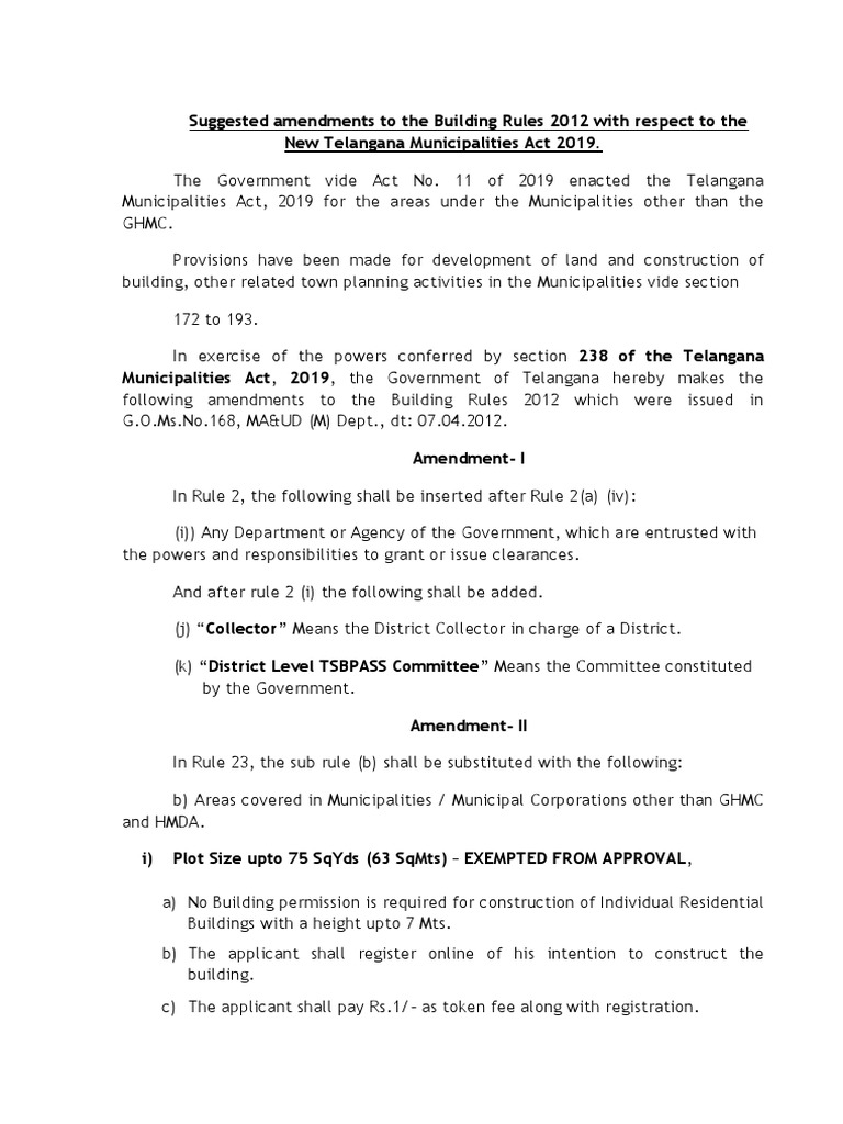 Proposed Amendments to the Telangana Building Rules 2012 Regarding
