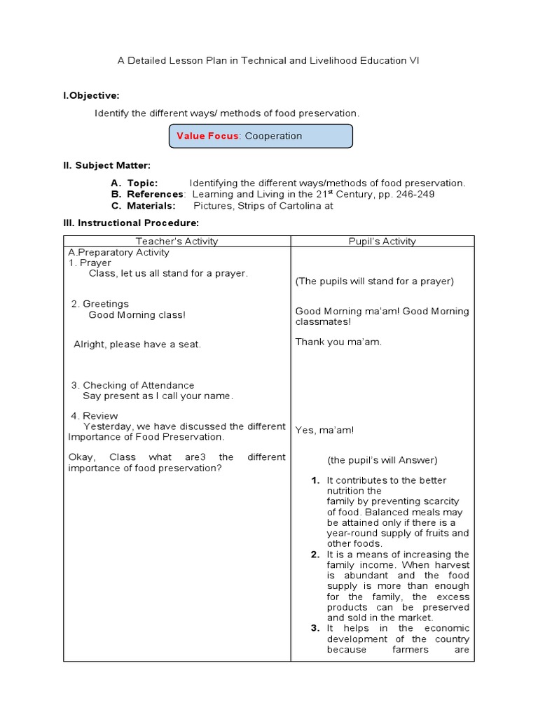 A Detailed Lesson Plan in Technical and Livelihood Education VI | PDF ...