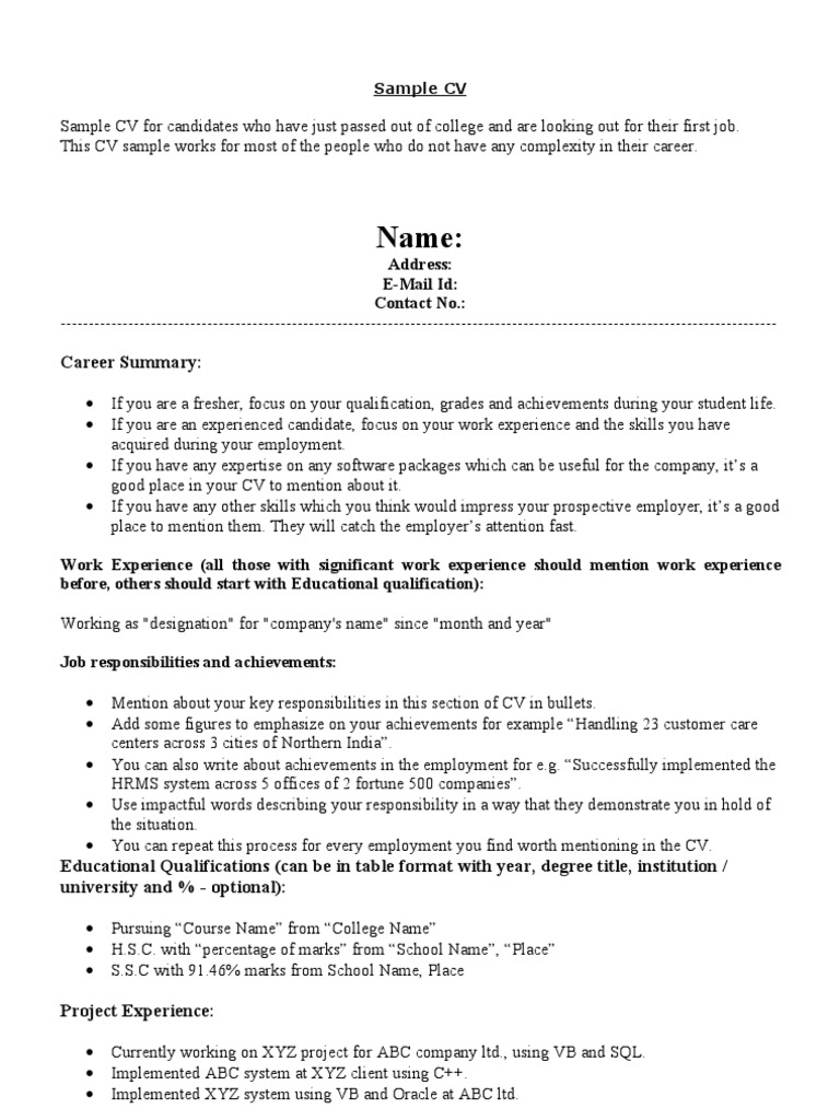 Sample CV for Recent Graduates | PDF